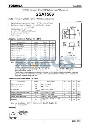 2SA1586 datasheet - Audio Frequency General Purpose Amplifier Applications
