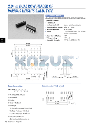 200109MA datasheet - 2.0mm DUAL ROW HEADER OF VARIOUS HEIGHTS S.M.D. TYPE