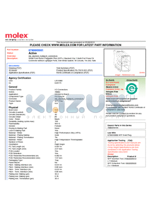 0760645001 datasheet - Small Form-factor Pluggable Plus (SFP) Stacked 2-by-1 Multi-Port Press Fit Connector without Lightpipe Ports, EMI Metal Gasket, 40 Circuits, Tin (Sn) Tails