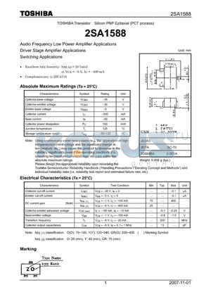 2SA1588_07 datasheet - Audio Frequency Low Power Amplifier Applications Driver Stage Amplifier Applications Switching Applications