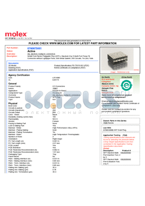 0760675001 datasheet - Small Form-factor Pluggable Plus (SFP) Stacked 2-by-5 Multi-Port Press Fit Connector without Lightpipe Ports, EMI Metal Gasket, 200 Circuits, Tin (Sn) Tails