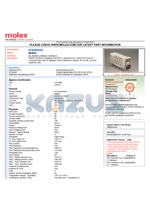 0760900003 datasheet - Small Form-factor Pluggable Plus (SFP) Stacked 2-by-1 Multi-Port Press Fit Connector with Outer 2 Lightpipe Ports, Elastomeric Gasket, 40 Circuits