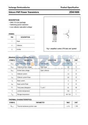 2SA1600 datasheet - Silicon PNP Power Transistors