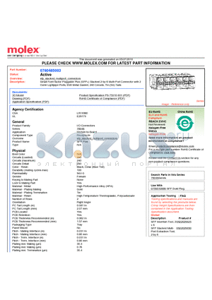 0760485003 datasheet - Small Form-factor Pluggable Plus (SFP) Stacked 2-by-6 Multi-Port Connector with 2 Outer Lightpipe Ports