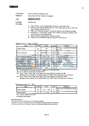 BD5421EFS datasheet - Stereo Class-D Power Amplifier for Speaker