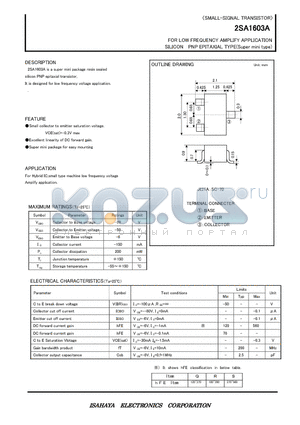 2SA1603A datasheet - FOR LOW FREQUENCY AMPLIFY APPLICATION SILICON PNP EPITAXIAL TYPE(Super mini type)