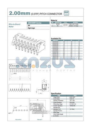 20010WR-09000 datasheet - 2.00mm PITCH CONNECTOR