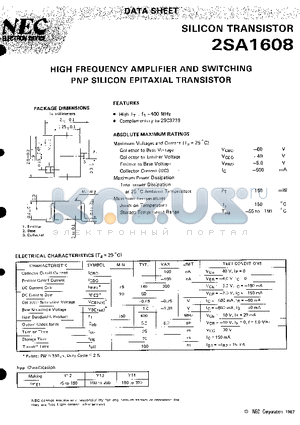 2SA1608 datasheet - HIGH FREQUENCY AMPLIFIER AND SWITCHING PNP SILICON EPITAXIAL TRANSISTOR