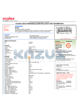 0760930002 datasheet - Small Form-factor Pluggable Plus (SFP) Stacked 2-by-5 Multi-Port Connector with 2 Inner Lightpipe Ports, Elastomeric Gasket, 200 Circuits, Tin (Sn)/Lead(Pb) Tails