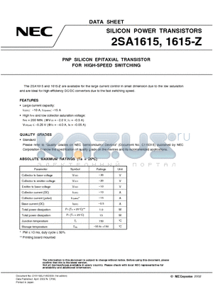 2SA1615 datasheet - PNP SILICON EPITAXIAL TRANSISTOR FOR HIGH-SPEED SWITCHING