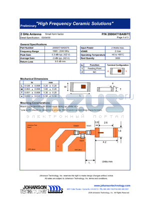 2000AT18A0075 datasheet - 2 GHz Antenna