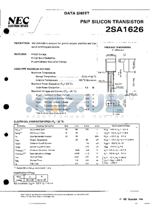2SA1626 datasheet - PNP SILICON TRANSISTOR(general purpose amplifier and high speed switching)