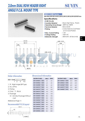 200112MR datasheet - 2.0mm DUAL ROW HEADER RIGHT ANGLE P.C.B. MOUNT TYPE