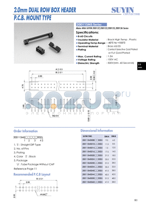 200115MS datasheet - 2.0mm DUAL ROW BOX HEADER P.C.B. MOUNT TYPE