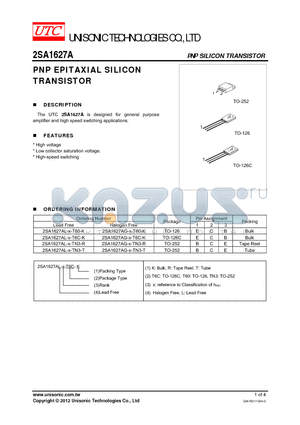 2SA1627AG-X-T60-K datasheet - PNP EPITAXIAL SILICON TRANSISTOR