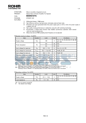 BD5431EFS datasheet - Silicon monolithic integrated circuits