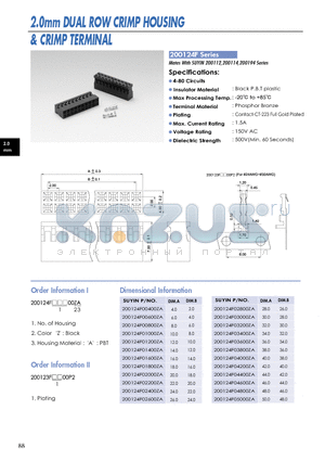 200124F datasheet - 2.0mm DUAL ROW CRIMP HOUSING & CRIMP TERMINAL