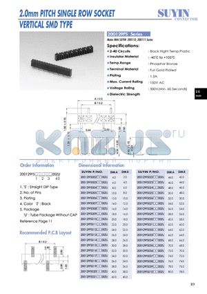 200129FS datasheet - 2.0mm PITCH SINGLE ROW SOCKET VERTICAL SMD TYPE