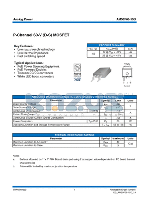 AM50P06-15D datasheet - P-Channel 60-V (D-S) MOSFET