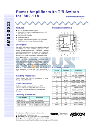 AM52-0023SMB datasheet - Power Amplifier with T/R Switch for 802.11b