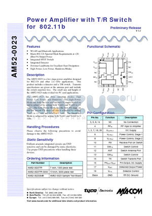 AM52-0023TR-3000 datasheet - Power Amplifier with T/R Switch for 802.11b