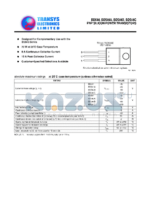 BD544 datasheet - PNP SILICON POWER TRANSISTORS