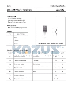 2SA1643 datasheet - Silicon PNP Power Transistors