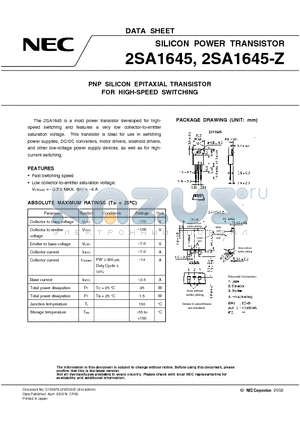 2SA1645 datasheet - PNP SILICON EPITAXIAL TRANSISTOR FOR HIGH-SPEED SWITCHING