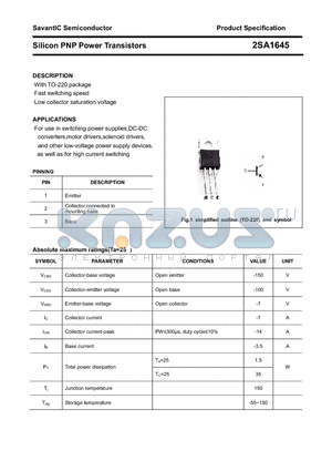 2SA1645 datasheet - Silicon PNP Power Transistors