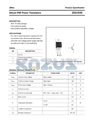 2SA1645 datasheet - Silicon PNP Power Transistors