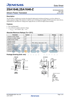2SA1646 datasheet - Silicon Power Transistor