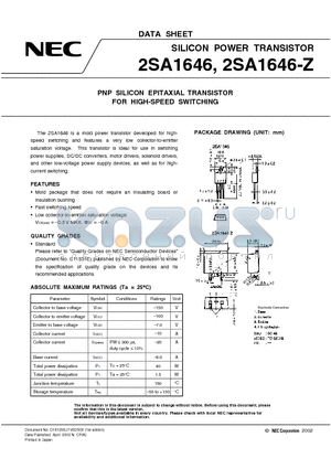 2SA1646-Z datasheet - PNP SILICON EPITAXIAL TRANSISTOR FOR HIGH-SPEED SWITCHING