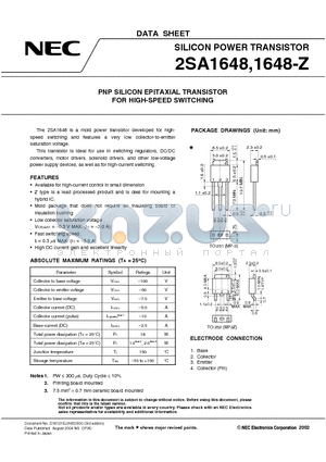 2SA1648 datasheet - PNP SILICON EPITAXIAL TRANSISTOR FOR HIGH-SPEED SWITCHING