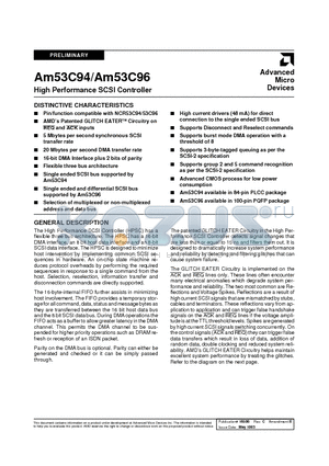 AM53C94JC datasheet - High Performance SCSI Controller
