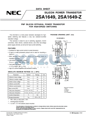 2SA1649-Z datasheet - PNP SILICON EPITAXIAL POWER TRANSISTOR FOR HIGH-SPEED SWITCHING