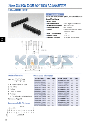 200132FR datasheet - 2.0mm DUAL ROW SOCKET RIGHT ANGLE P.C.B.MOUNT TYPE