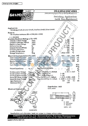 2SA1654 datasheet - PNP/NPN Epitaxial Planar Silicon Transistors