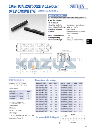 200132FS datasheet - 2.0mm DUAL ROW SOCKET P.C.B.MOUNT OR F.P.C.MOUNT TYPE