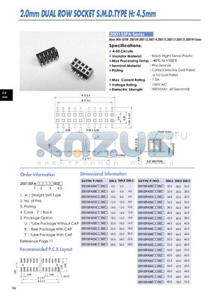 200135FA datasheet - 2.0mm DUAL ROW SOCKET S.M.D.TYPE H: 4.5mm