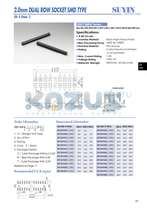 200136FA datasheet - 2.0mm DUAL ROW SOCKET SMD TYPE
