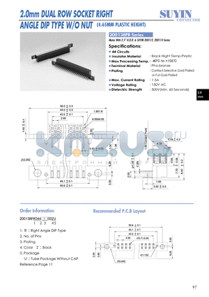 200138FR datasheet - 2.0mm DUAL ROW SOCKET RIGHT ANGLE DIP TYPE W/O NUT