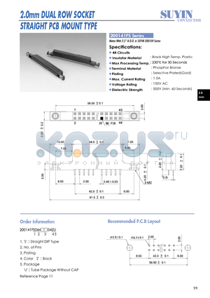 200141FS datasheet - 2.0mm DUAL ROW SOCKET STRAIGHT PCB MOUNT TYPE