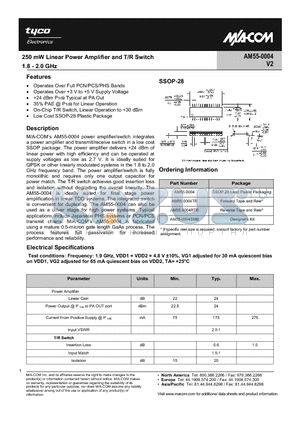 AM55-0004 datasheet - 250 mW Linear Power Amplifier and T/R Switch 1.8 - 2.0 GHz