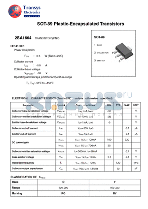 2SA1664 datasheet - SOT-89 Plastic-Encapsulated Transistors