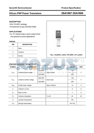 2SA1667 datasheet - Silicon PNP Power Transistors