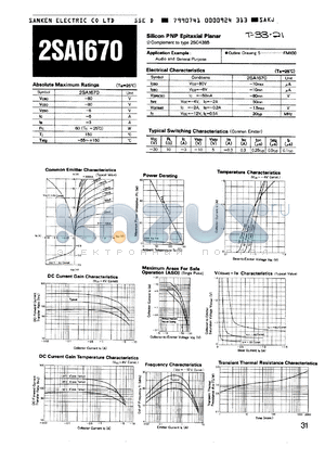 2SA1670 datasheet - SILICON PNP EPITAXIAL PLANAR