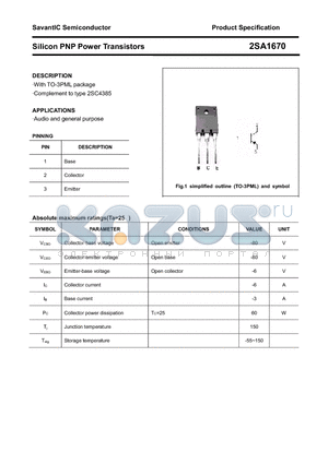 2SA1670 datasheet - Silicon PNP Power Transistors