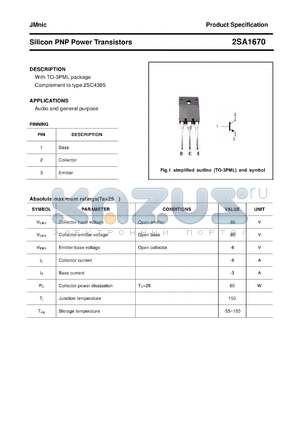 2SA1670 datasheet - Silicon PNP Power Transistors