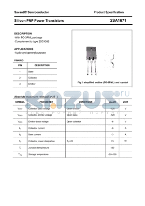 2SA1671 datasheet - Silicon PNP Power Transistors