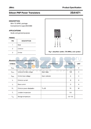 2SA1671 datasheet - Silicon PNP Power Transistors